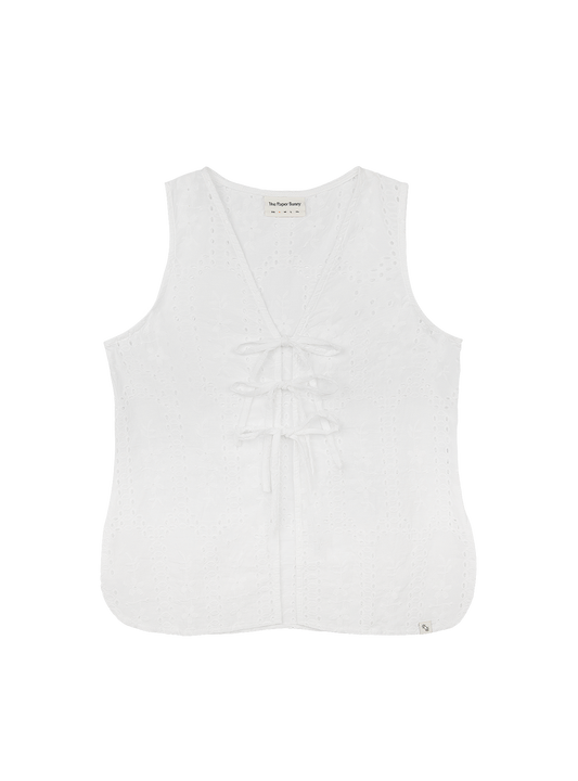 Relaxed Tie Vest (Broderie White)