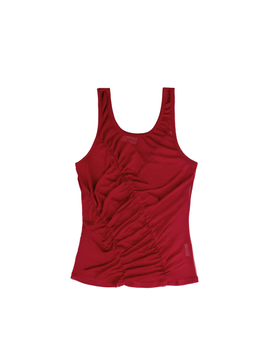 Sheer Ruched Tank (Ruby)