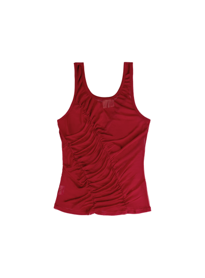 Sheer Ruched Tank (Ruby)